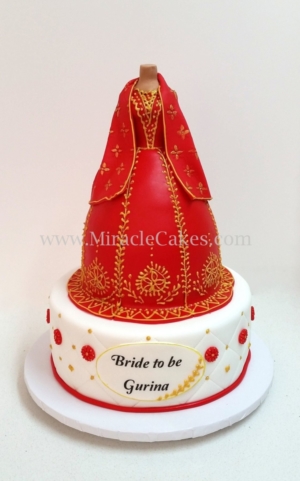 Red and Gold Lengha cake -2